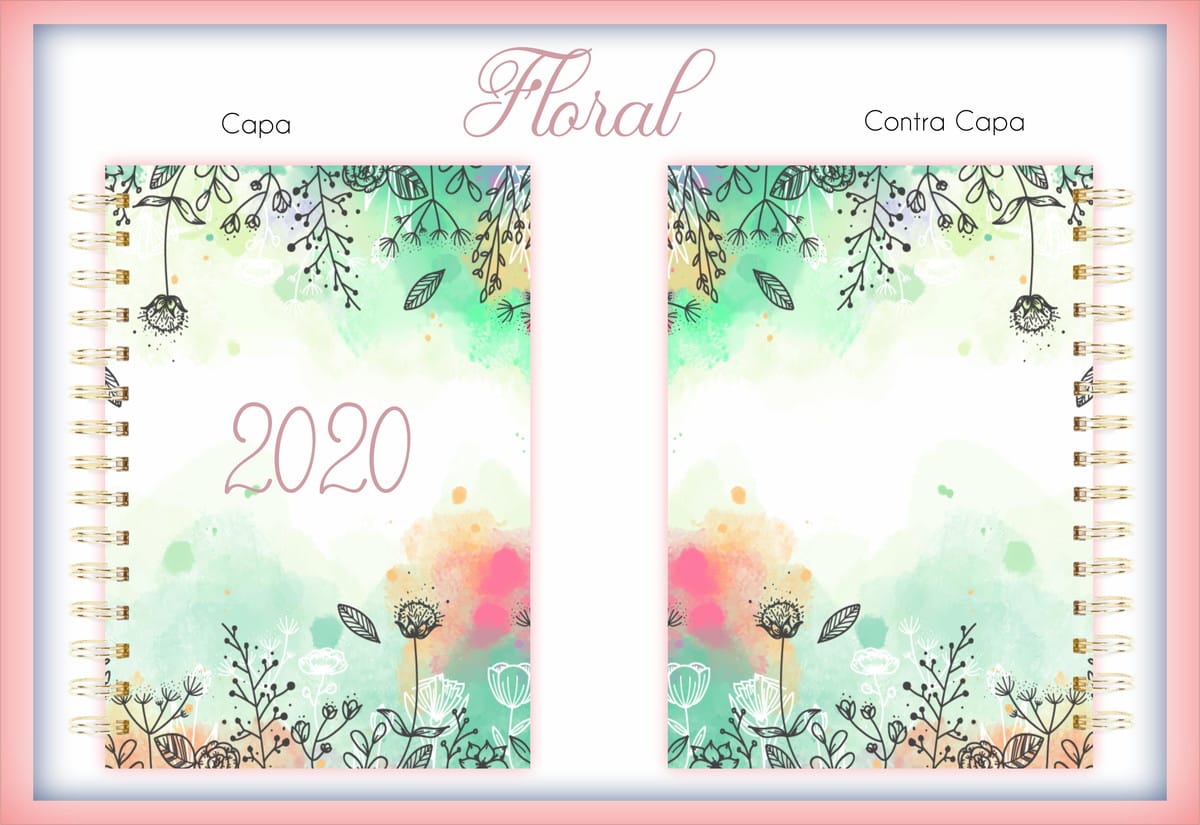 Capa e Contracapa Floral Digital para Planner e Agenda 1 Capa e contra capa de caderno com arte digital floral em tons pastel