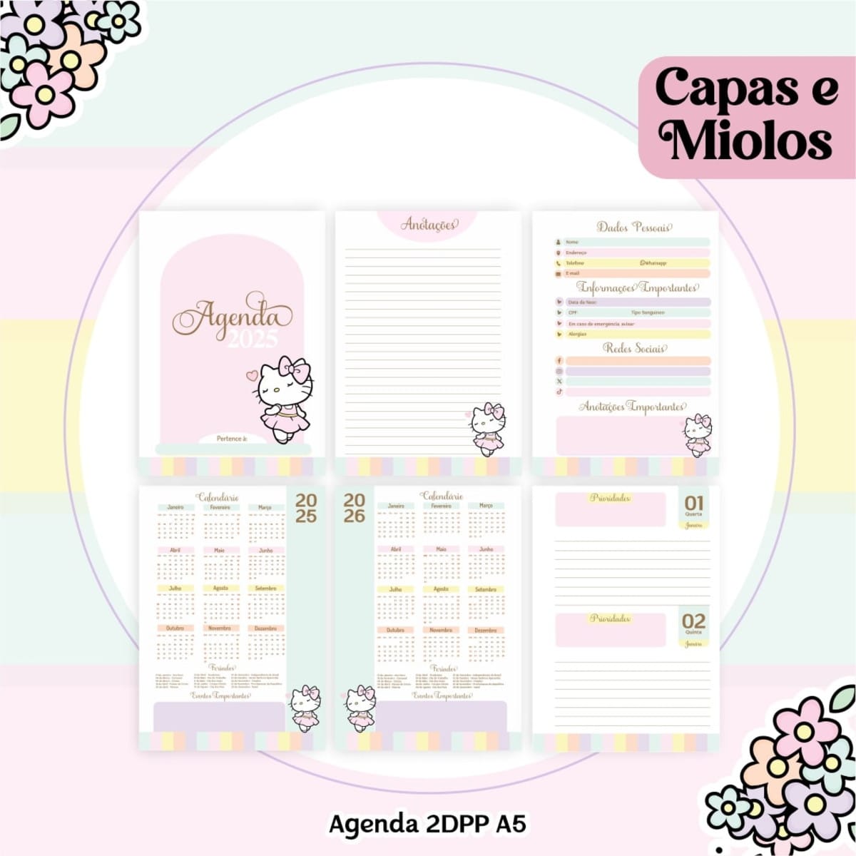 Kit Digital Hello Kitty com Capas e Miolos para Agenda 5 Kit Digital Hello Kitty com Capas e Miolos para Agenda - Imagem 5