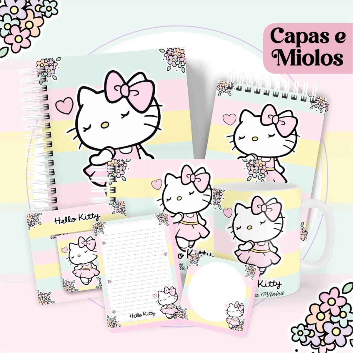 Kit Digital Hello Kitty com Capas e Miolos para Agenda 1 Kit Digital Hello Kitty com Capas e Miolos para Agenda
