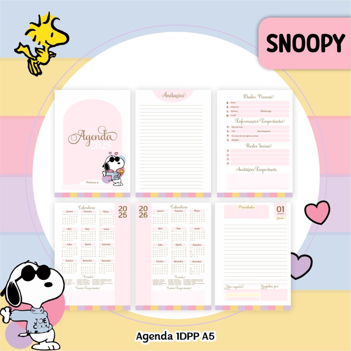 Kit Digital Capas e Miolos Snoopy Rosa para Imprimir 5 Kit Digital Capas e Miolos Snoopy Rosa para Imprimir - Imagem 5