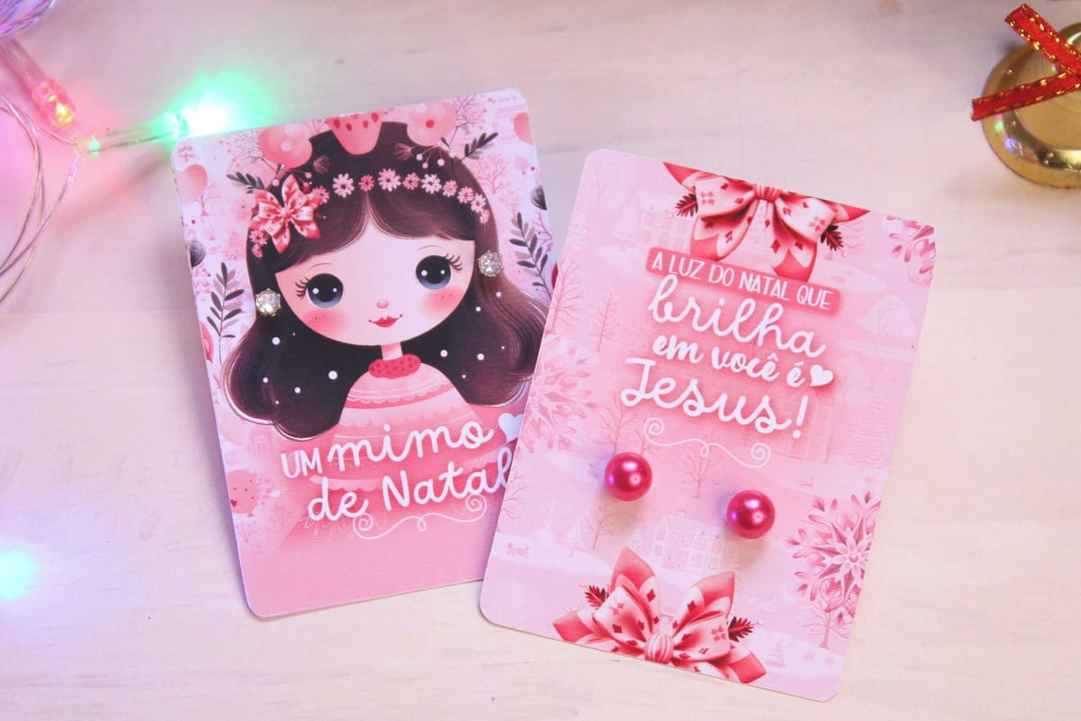 Cards de Natal Rosa para Lembrancinhas de Brincos 2 Cards de Natal Rosa para Lembrancinhas de Brincos - Imagem 2
