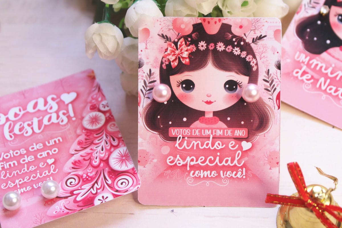 Cards de Natal Rosa para Lembrancinhas de Brincos 3 Cards de Natal Rosa para Lembrancinhas de Brincos - Imagem 3