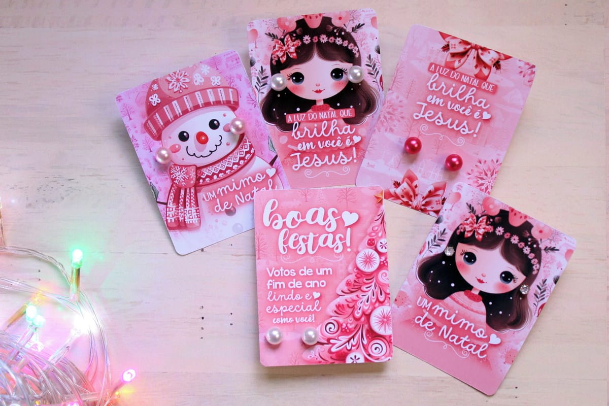 Cards de Natal Rosa para Lembrancinhas de Brincos 4 Cards de Natal Rosa para Lembrancinhas de Brincos - Imagem 4