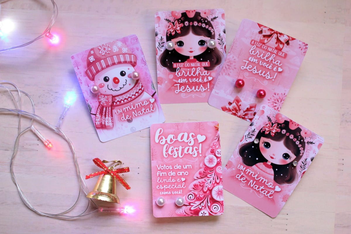 Cards de Natal Rosa para Lembrancinhas de Brincos 1 Cards de Natal Rosa para Lembrancinhas de Brincos