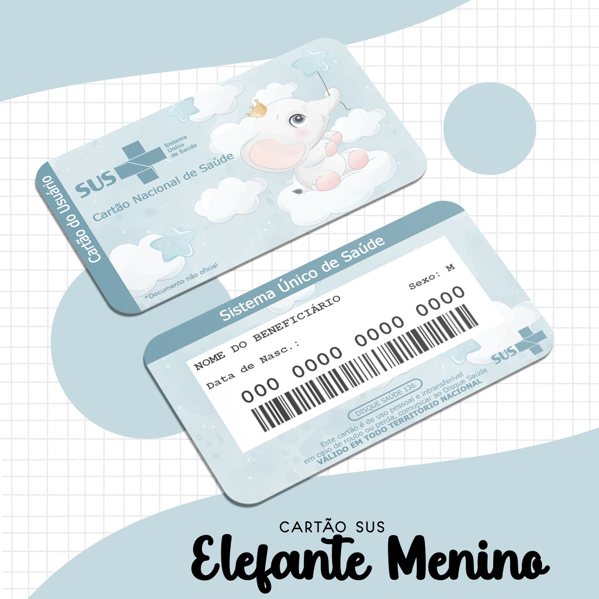 Cartão Sus Elefante Menino Digital para Personalizar 1 Cartão Sus Elefante Menino Digital para Personalizar