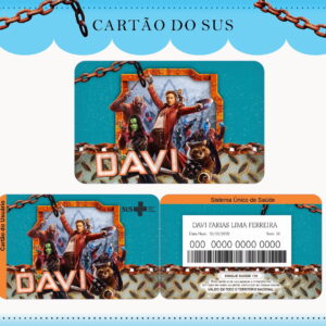 Cartão personalizado do sistema de saúde com estampa de personagens de filmes espaciais.