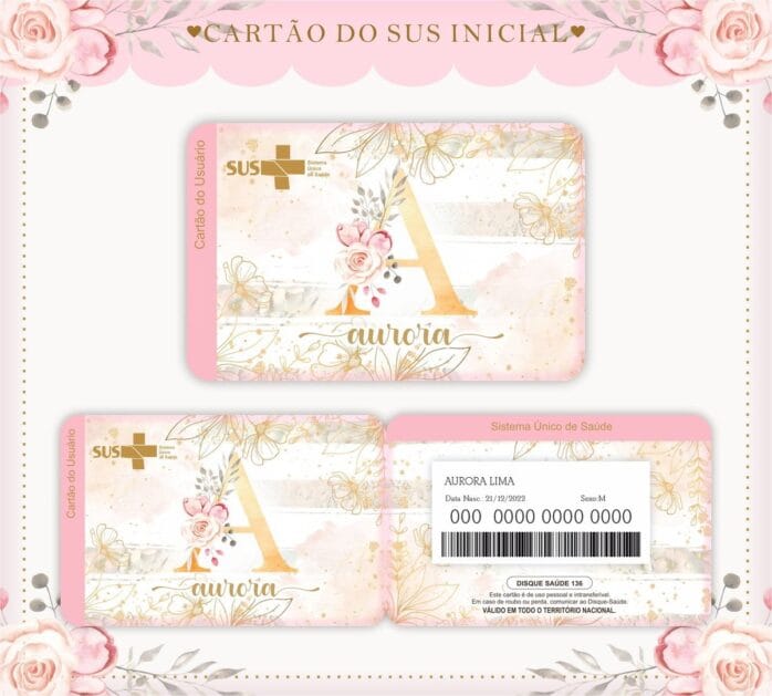 Cartão Sus Inicial Dourada Menina