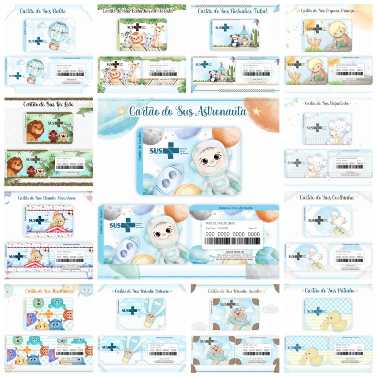 Cartão SUS Menino Digital com 14 Temas Fofos 1 Cartão SUS Menino Digital com 14 Temas Fofos
