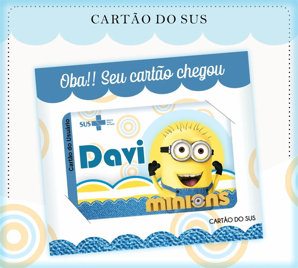 Cartão Sus Minions 2 Arte digital de um cartão com tema infantil e personagem amarelo.