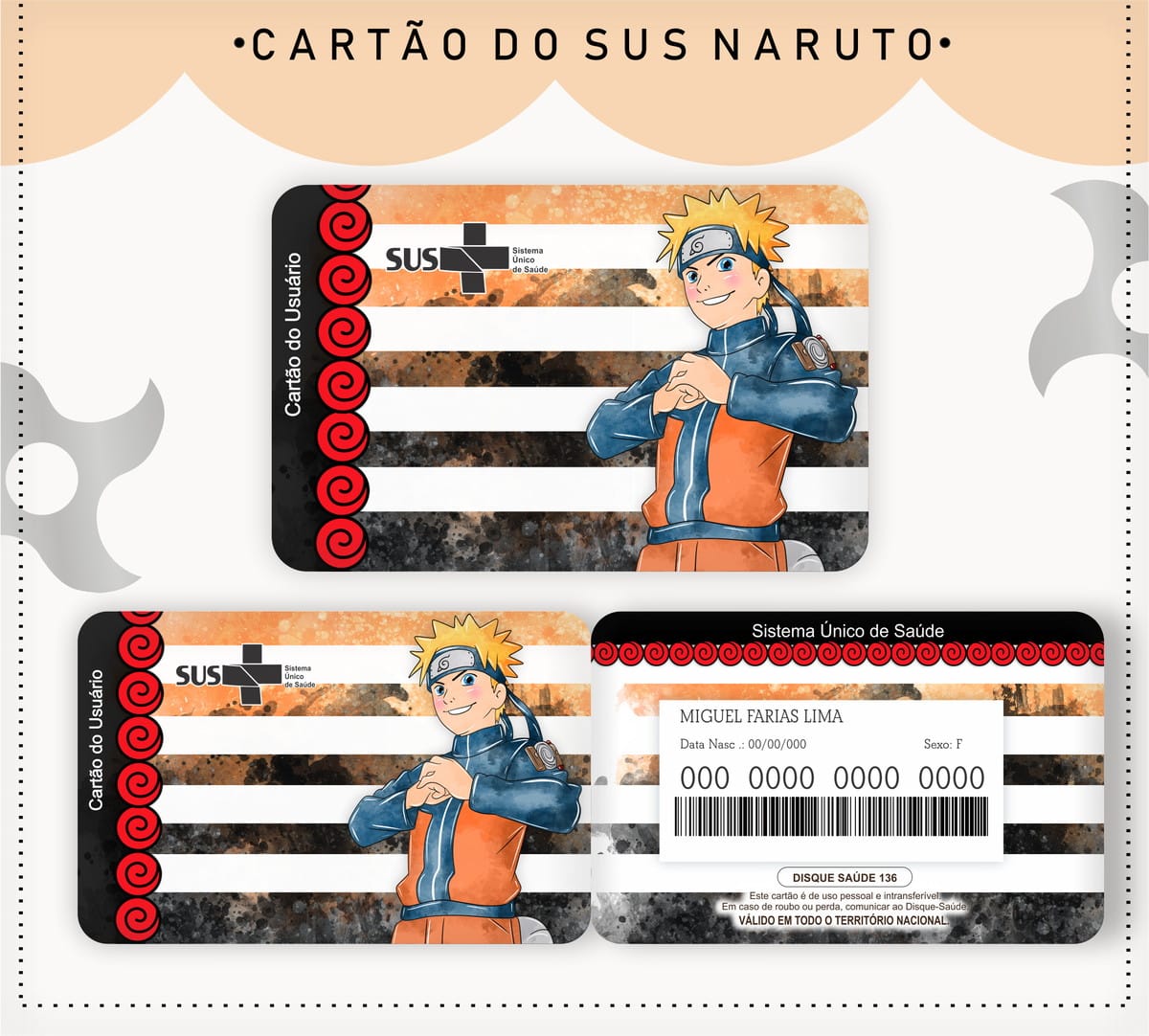 Cartão SUS Naruto Personalizado Arquivo Digital 1 Cartão SUS Naruto Personalizado Arquivo Digital