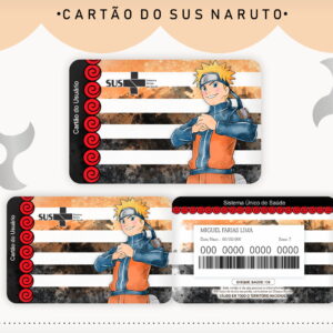 Arte digital de três cartões de saúde com ilustração de personagem de anime.