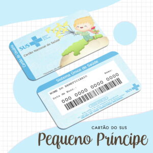 Dois cartões de saúde personalizados com ilustração de um pequeno príncipe com flores.
