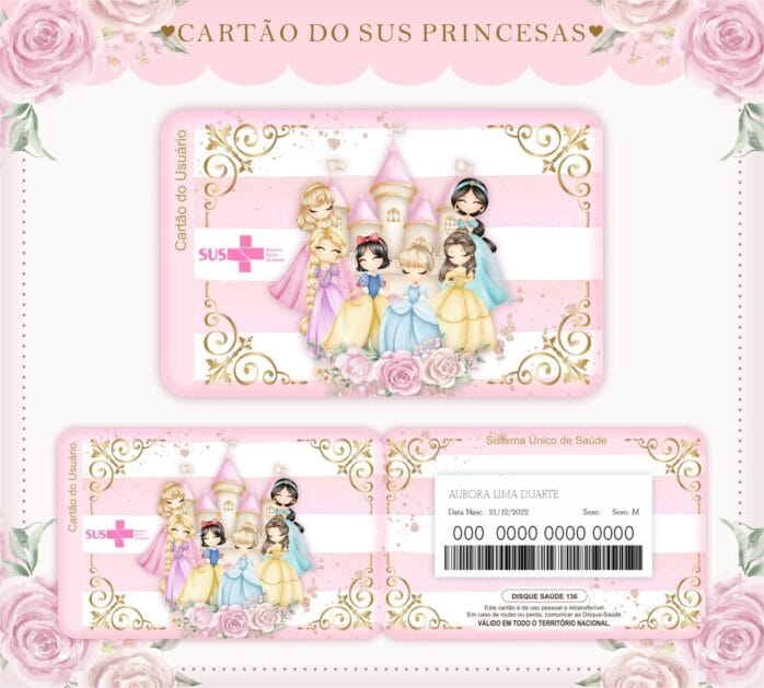Cartão Sus Princesas Rosa Bebe