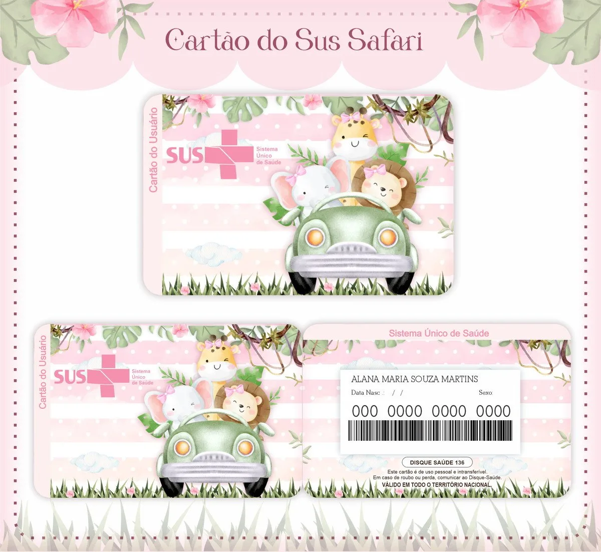 Cartão Sus Safari Menina Rosa