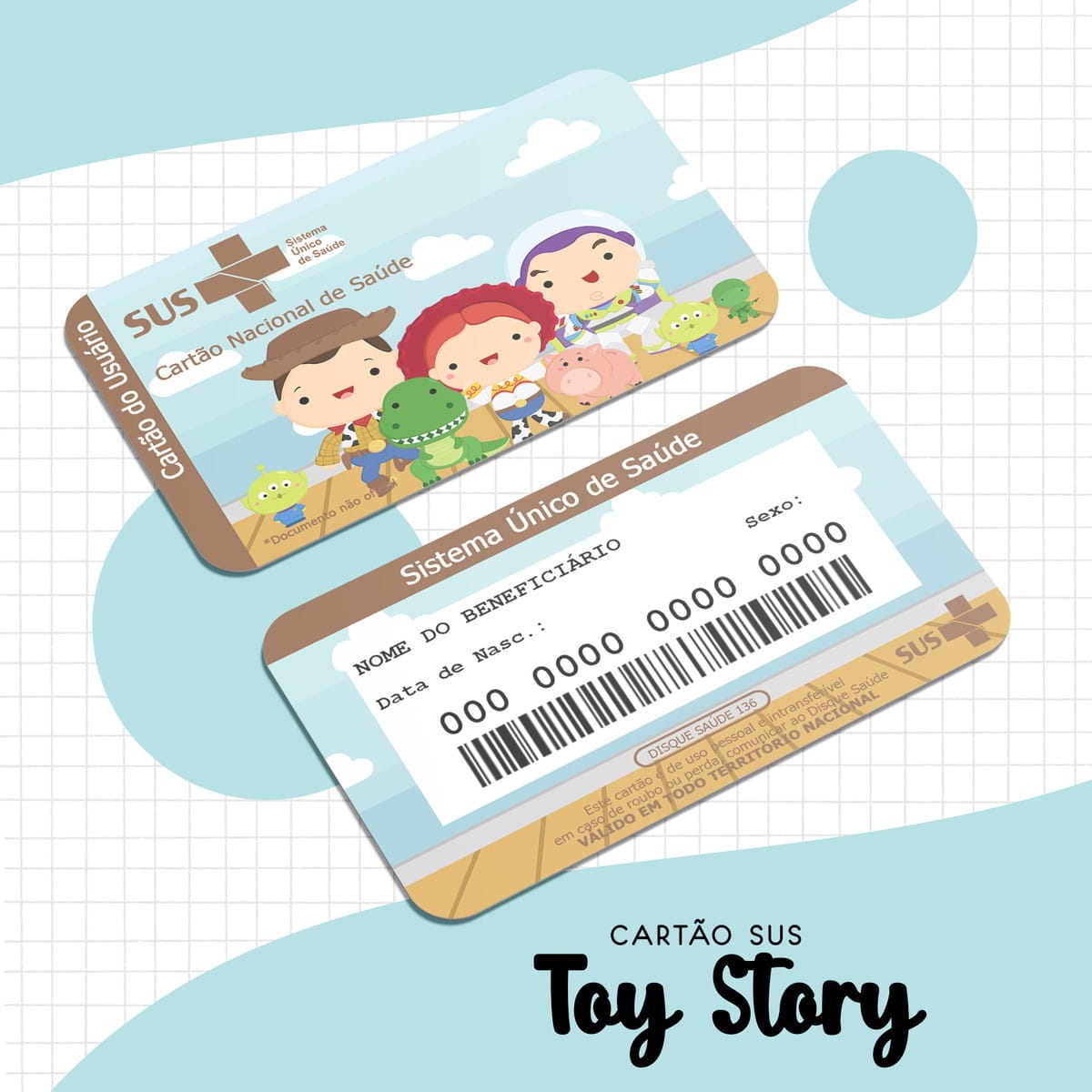 Cartão SUS Toy Story Digital para Lembrancinha Infantil 1 Cartão SUS Toy Story Digital para Lembrancinha Infantil