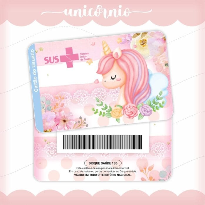 Cartão Sus Unicórnio Rosa