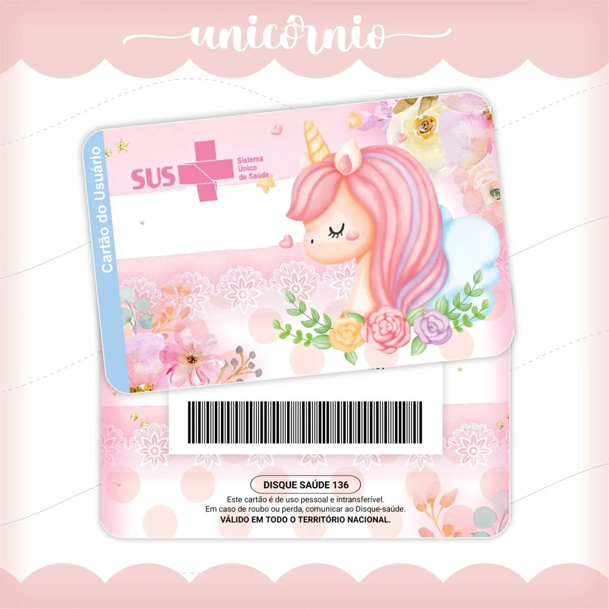 Cartão Sus Unicórnio Rosa