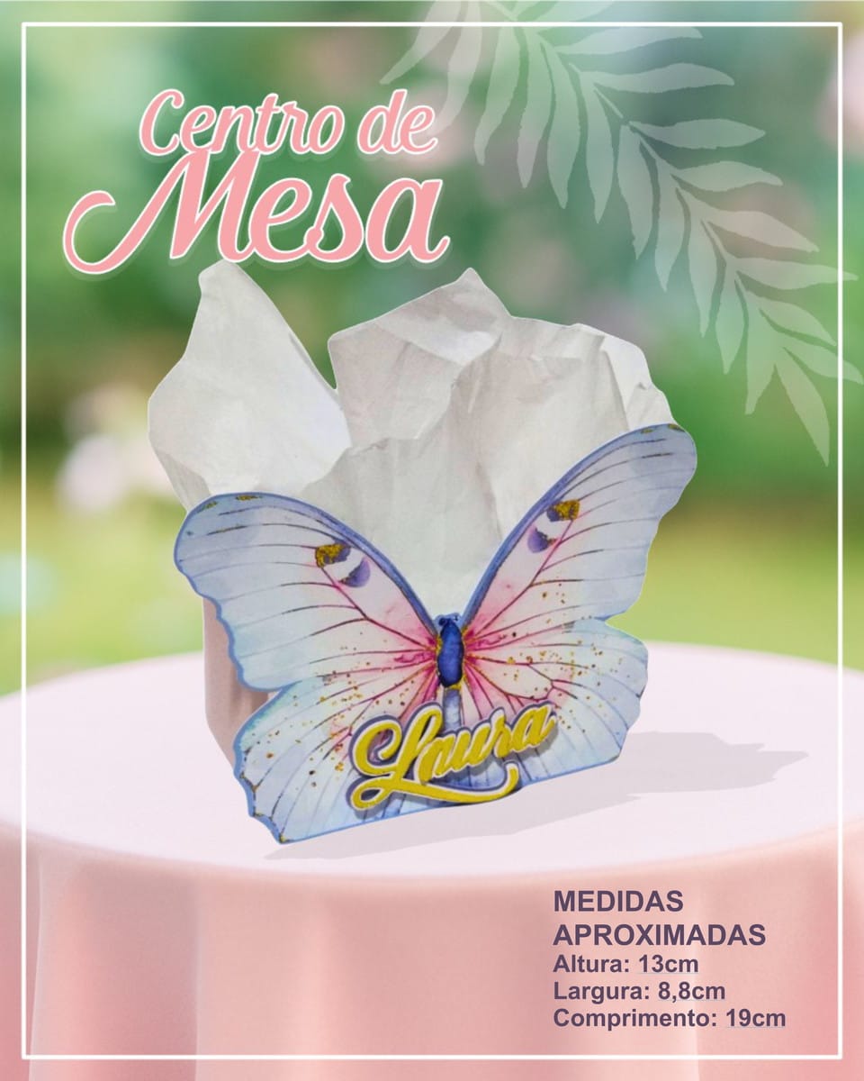 Centro de Mesa Borboleta Rosa e Azul Digital para Festa 1 Centro de Mesa Borboleta Rosa e Azul Digital para Festa