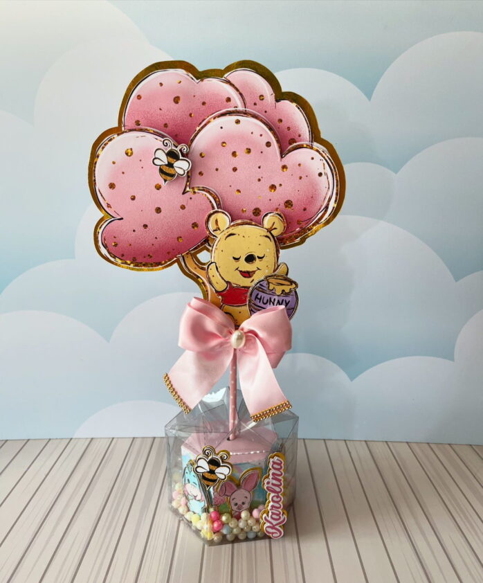 Centro de Mesa Ursinho Pooh Rosa