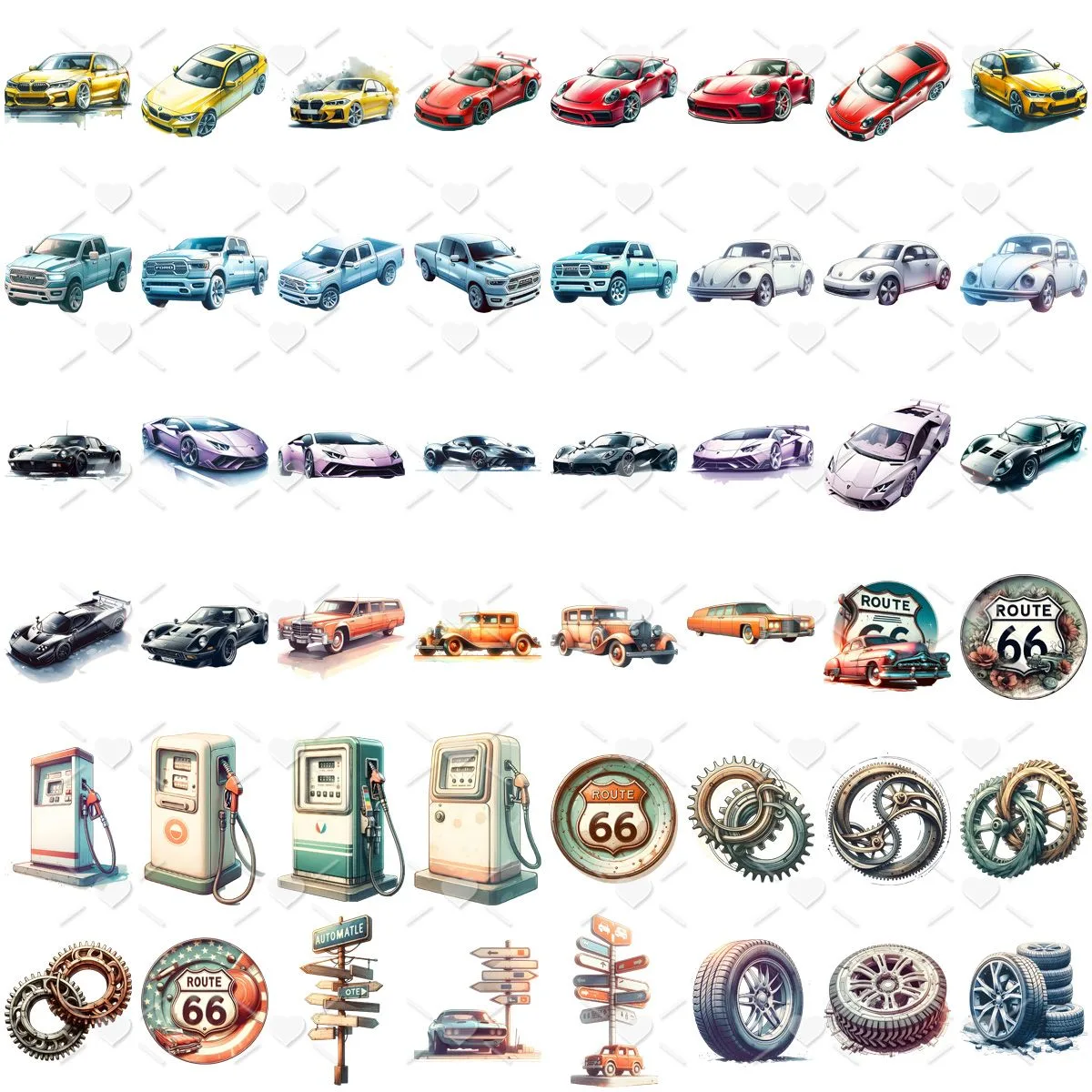Cliparts Carros Vintage + Mascotinhos Imagens Png Retrô