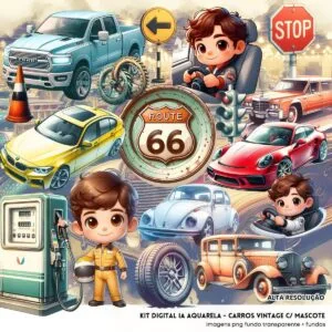 Cliparts Carros Vintage + Mascotinhos Imagens Png Retrô 25 Cliparts Carros Vintage + Mascotinhos Imagens Png Retrô