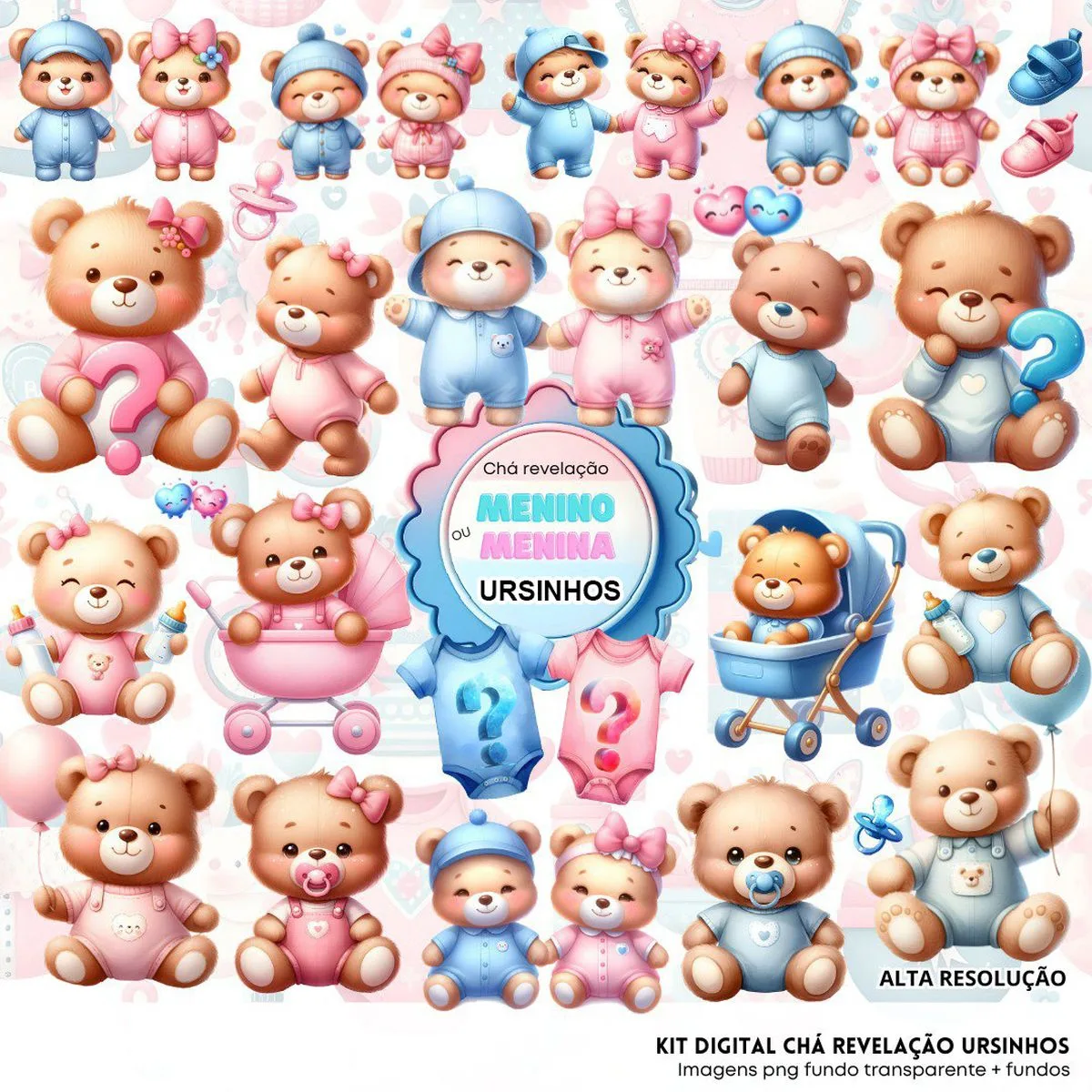 Cliparts Chá de Bebê Ursinhos Imagens Png Menina e Menino