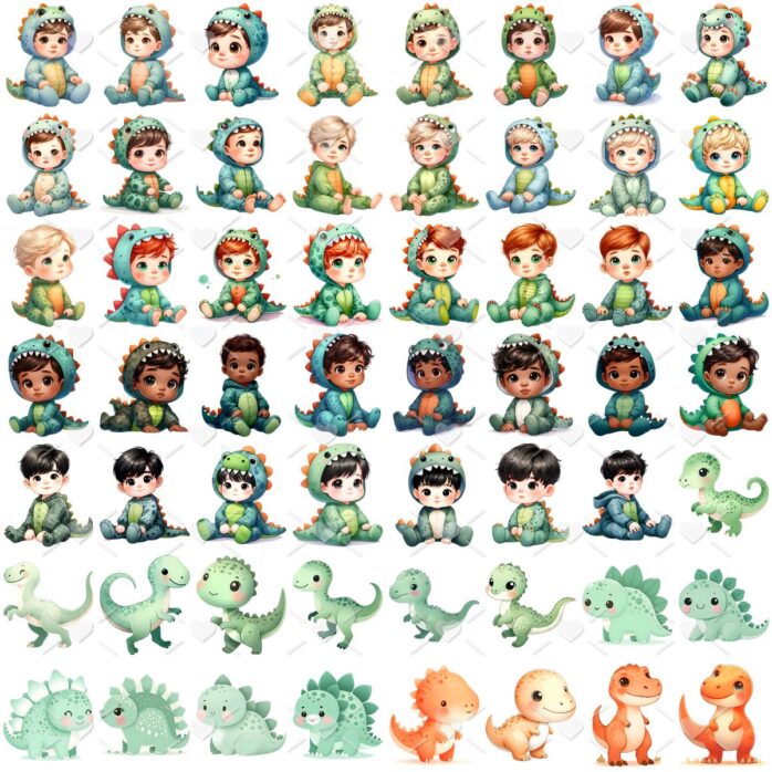 Cliparts Dino Baby Aquarela Imagens Png 3D Cute Baby Menino