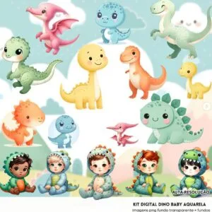 Cliparts Dino Baby Aquarela Imagens Png 3D Cute Baby Menino
