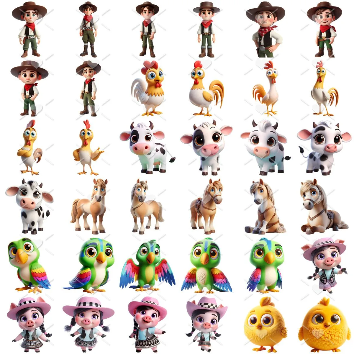 Cliparts Fazendinha do Zenon Imagens Png 3D Cute Baby 2 Conjunto de ícones digitais com personagens de desenho animado, animais e figuras humanas.