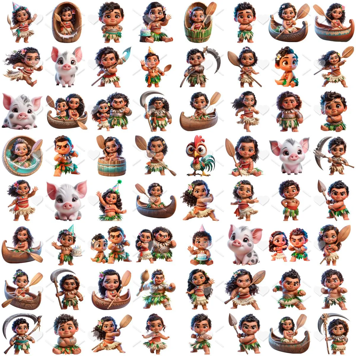 Cliparts Moana Baby Png Imagens 3D Cute Bebês + Fundos