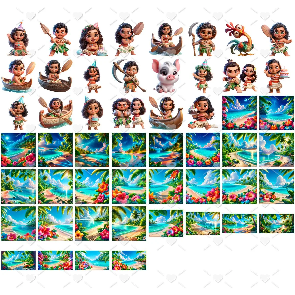 Cliparts Moana Baby Png Imagens 3D Cute Bebês + Fundos