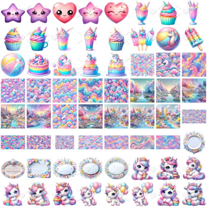Cliparts Mundo Doce dos Unicórnios Aquarela Imagens Png 3D