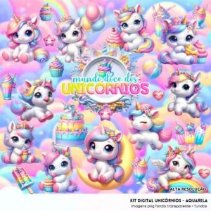 Cliparts Mundo Doce dos Unicórnios Aquarela Imagens Png 3D 22 Cliparts Mundo Doce dos Unicórnios Aquarela Imagens Png 3D