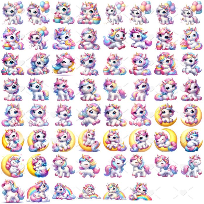 Cliparts Mundo Doce dos Unicórnios Aquarela Imagens Png 3D