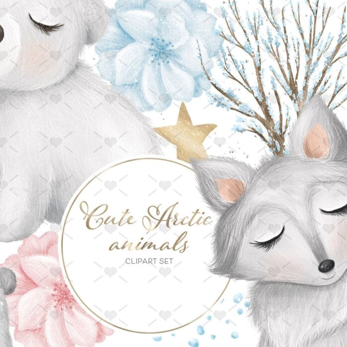 Cliparts Pack Animais Fofos Do Artico Neve Plantas Flores 3