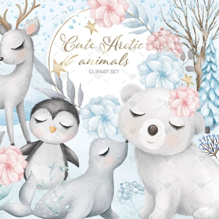 Cliparts Pack Animais Fofos Do Artico Neve Plantas Flores 6