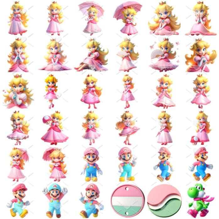 Cliparts Princesa Peach e Mário Imagens Png 3D Cute Baby