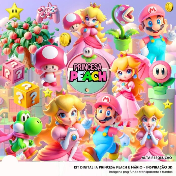 Cliparts Princesa Peach e Mário Imagens Png 3D Cute Baby