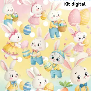 Coelhinhos Fofos Aquarela Kit Digital Pascoa Para Projetos Criativos