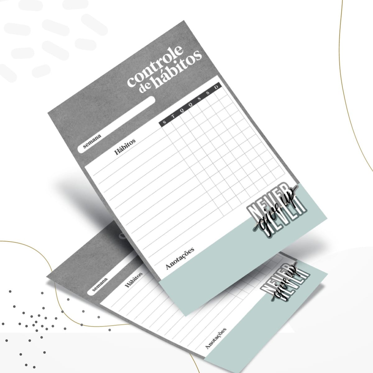 Coleção Masculina Neutra Arquivo Digital de Papelaria 4 Arte digital de rastreadores de hábitos com campos para semana, hábitos e anotações.
