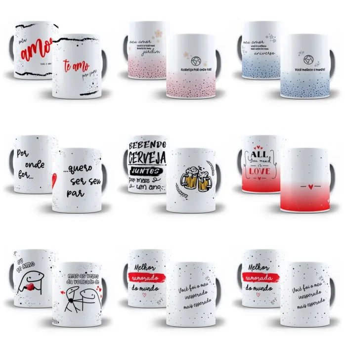 Coleção Romântica de Designs p/ Canecas - Dia dos Namorados