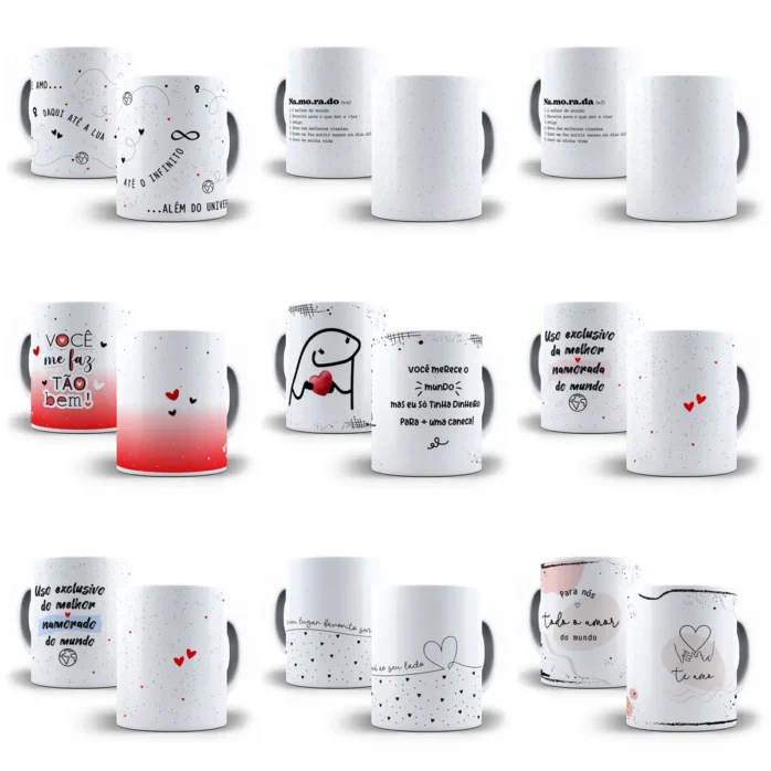 Coleção Romântica de Designs p/ Canecas - Dia dos Namorados