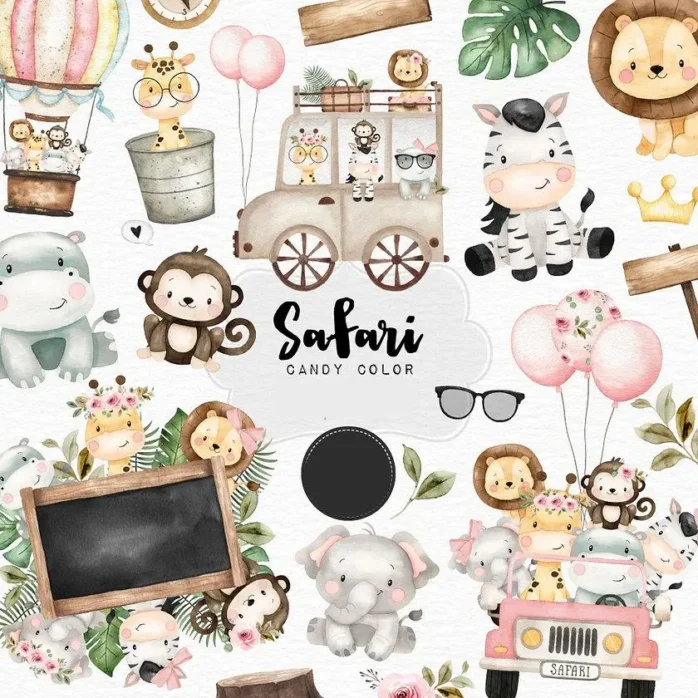 Coleção Safari Aquarelada - PNG para Personalizados