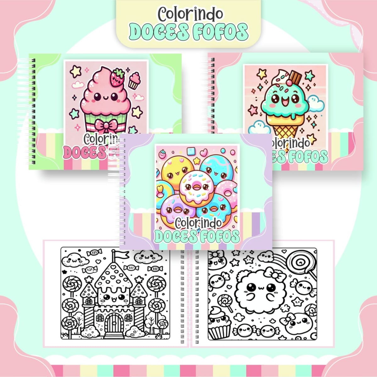 Colorindo Book Doces Fofos Livro de Colorir Kawaii Digital 1 Colorindo Book Doces Fofos Livro de Colorir Kawaii Digital