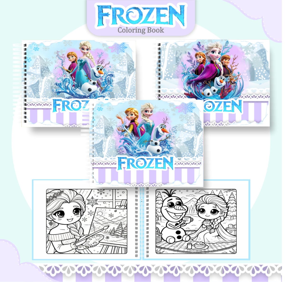 Kit Digital de Livro de Colorir Frozen para Imprimir 1 Kit Digital de Livro de Colorir Frozen para Imprimir