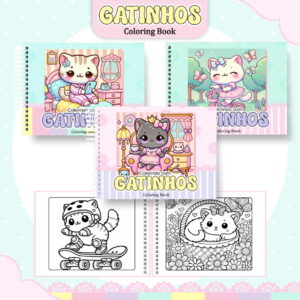 Livro de Colorir Gatinhas Kawaii em PDF para Imprimir 5 colorindo book gatinhas arquivo digital