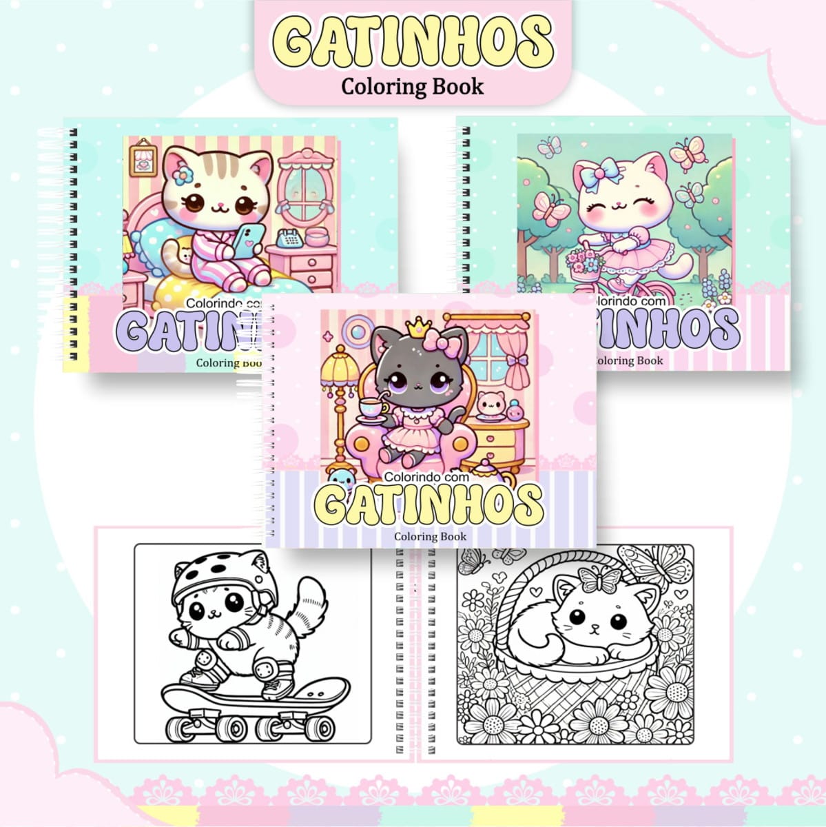 Livro de Colorir Gatinhas Kawaii em PDF para Imprimir 1 Livro de Colorir Gatinhas Kawaii em PDF para Imprimir