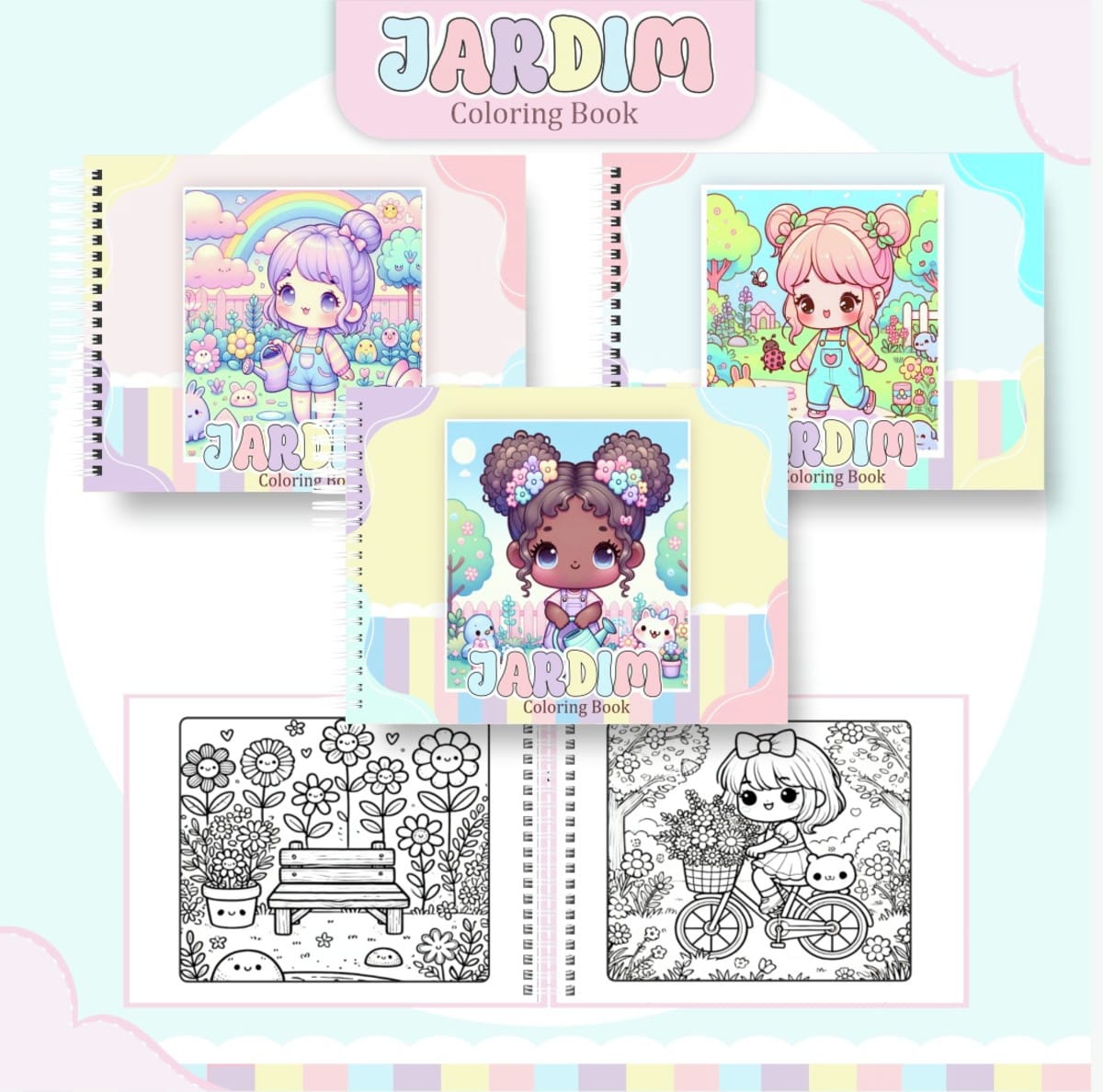 Livro de Colorir Jardim Kawaii Kit Digital 51 Páginas 1 Livro de Colorir Jardim Kawaii Kit Digital 51 Páginas