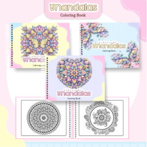 Kit de Mandalas para Colorir Digital com Capas e Miolo 14 Arte digital de livros para colorir com mandalas coloridas e em preto e branco.