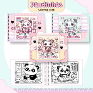 Livro de Colorir Pandinhas Digital com 51 Páginas Kawaii 8 colorindo book pandinhas arquivo digital